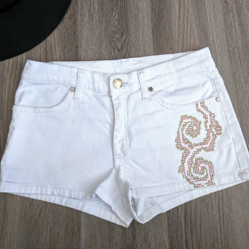 Versace Jeans White Bedazzled Denim Shorts 26